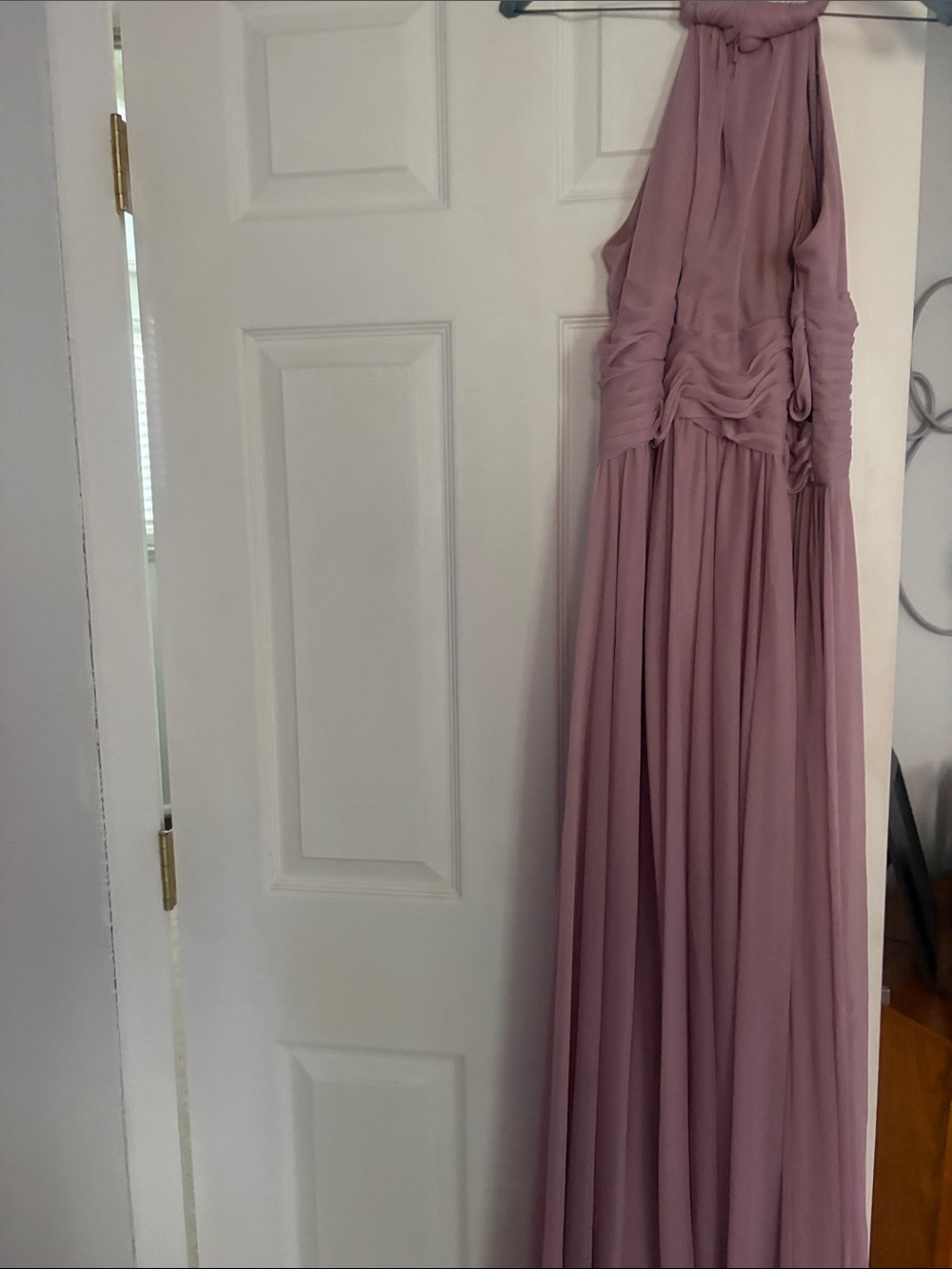 Mauve Halter-Style Prom Dress with Gathered Waist